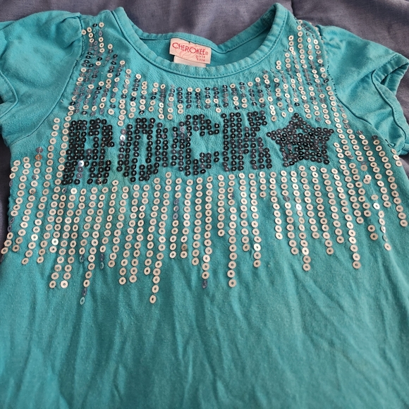 Sequined Cherokee Girls Aqua Rock Top - Picture 3 of 7